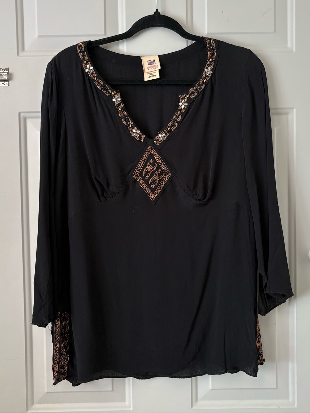 Faded Glory Black Embellished V-Neck Blouse